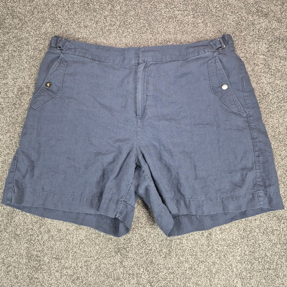 Athleta 100% Linen Shorts Womens 18 Voyager Navy Blue Adjustable Waist